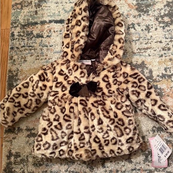 Leopard Print Kids Puffer Coat with Bow - Picture 1 of 3